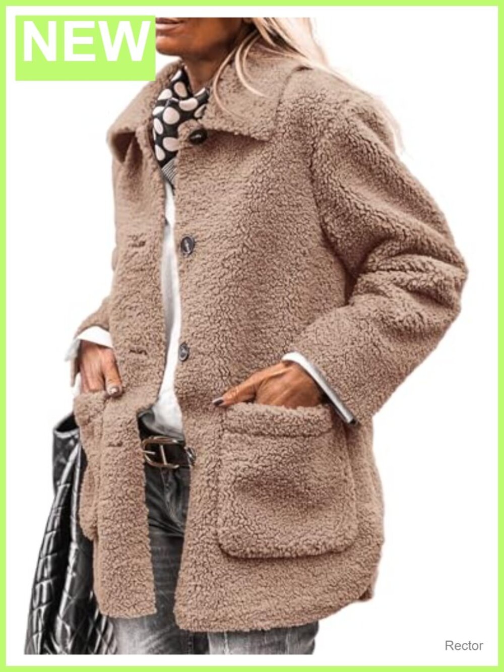 Faux Fur Sherpa Fleece Winter Coat Button Down Warm Jacket